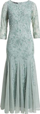 Pisarro Nights Floral Beaded Tulle Gown