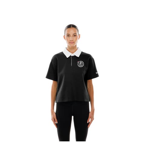 Women's New Era Black Portland Fire Throwback Boxy Cropped Polo