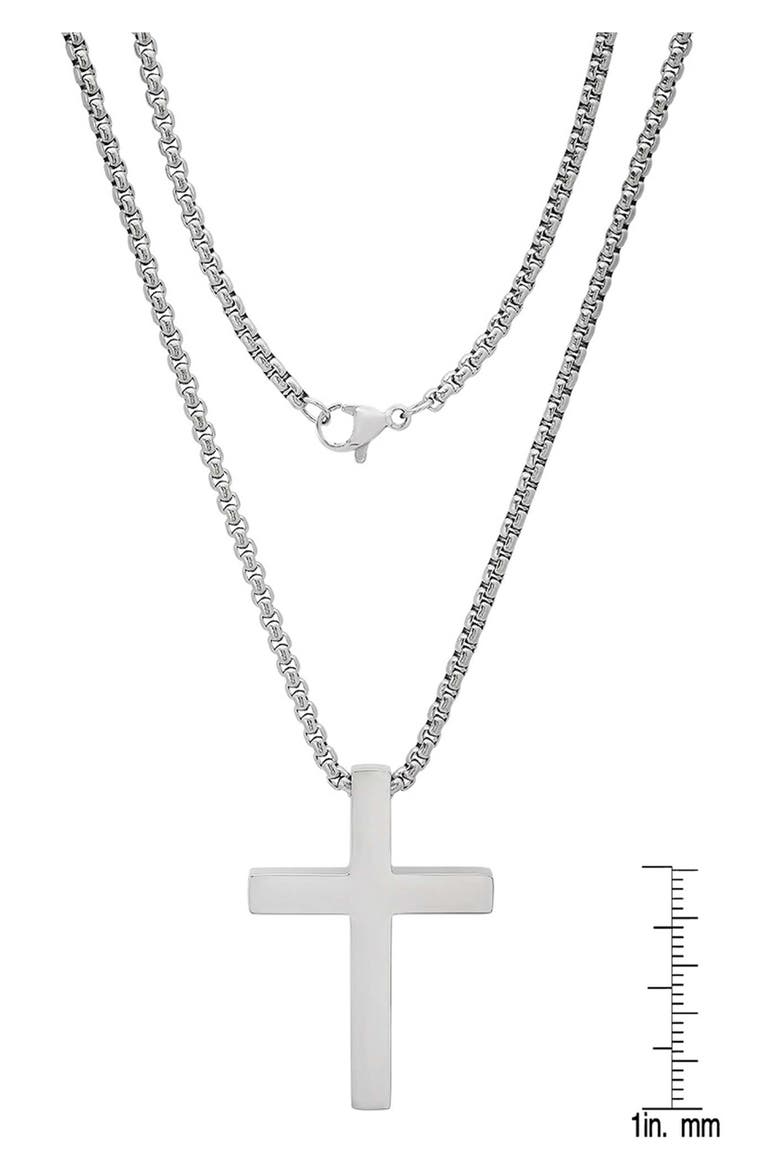 Men's Stainless Steel Square Cross Pendant Necklace, Alternate, color, SILVER