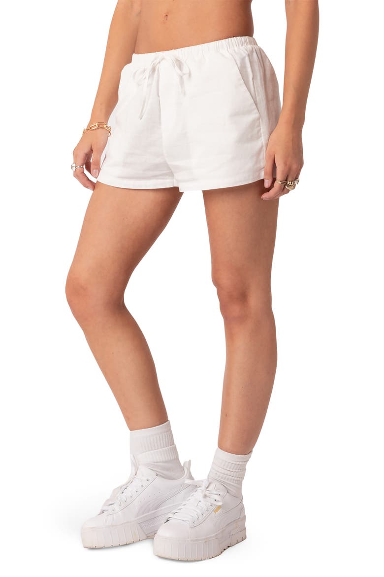 Leslie Cotton Drawstring Shorts, Alternate, color, WHITE