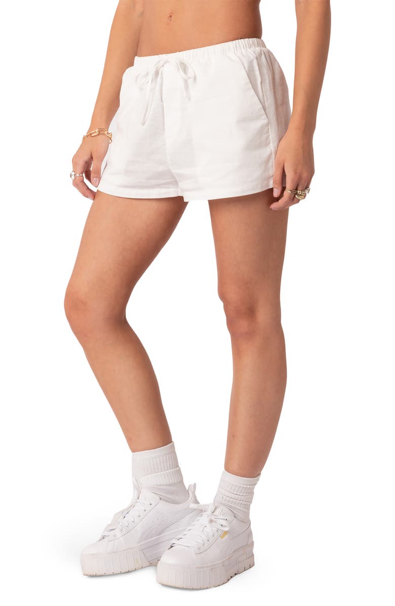 EDIKTED Leslie Cotton Drawstring Shorts, Alternate, color, White