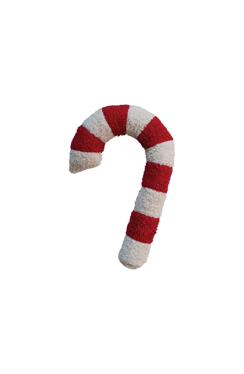 Storied Home Cotton Candy Cane Shaped Pillow, Red and White, Main, color, Red