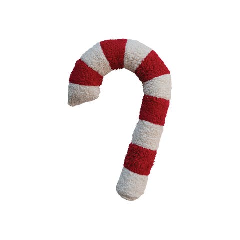Cotton Candy Cane Shaped Pillow, Red and White