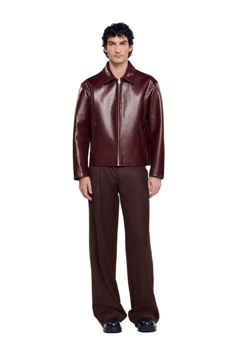 Classic zip-up leather jacket, Main, color, Cognac