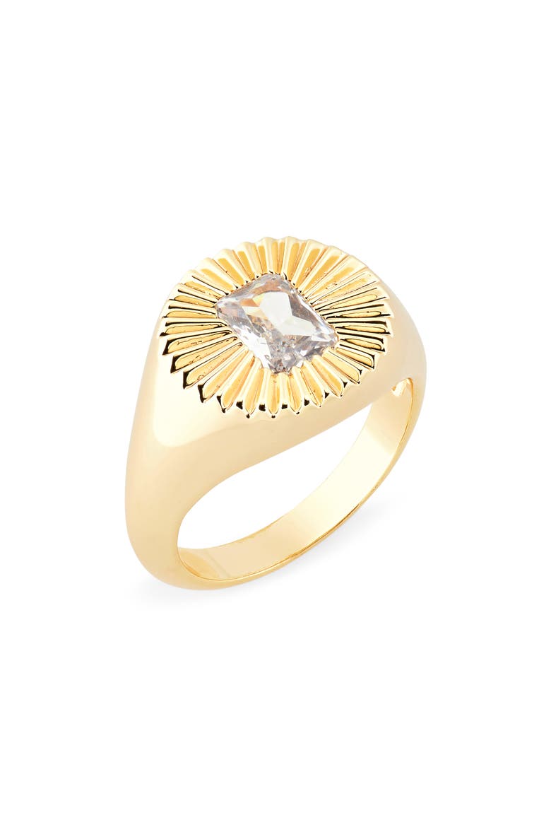 Ember Cubic Zirconia Sunburst Signet Ring, Main, color, GOLD