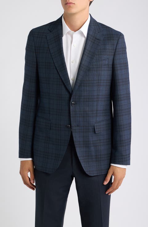 Hutson Slim Fit Navy Plaid Slub Wool Blend Sport Coat
