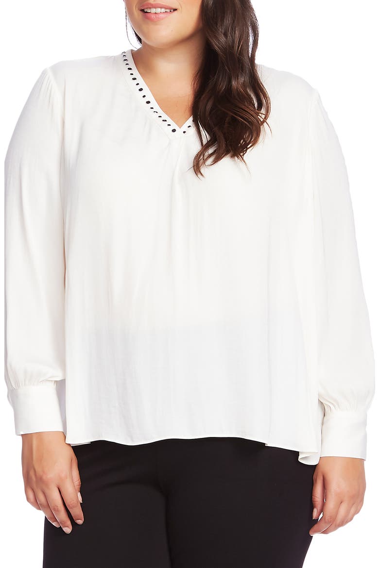 Studded Satin Top, Main, color, PEARL IVORY