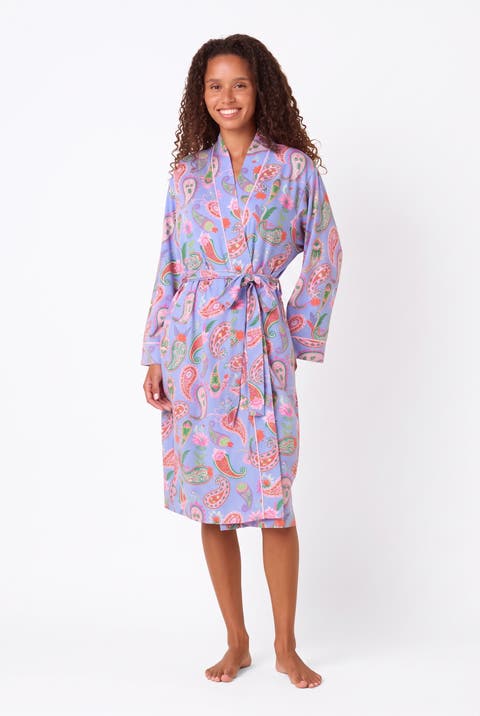 Printed Pima Knit Wrap Robe
