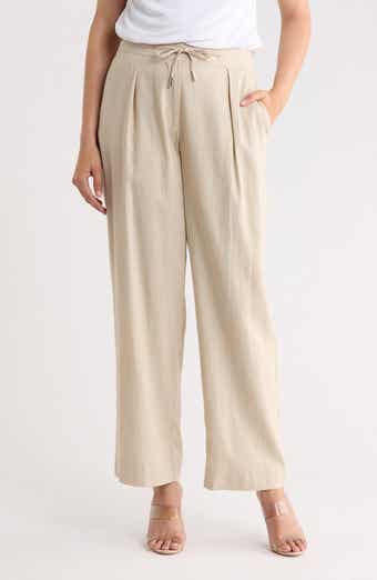 DKNY Pleated Linen Drawstring Wide Leg Pants