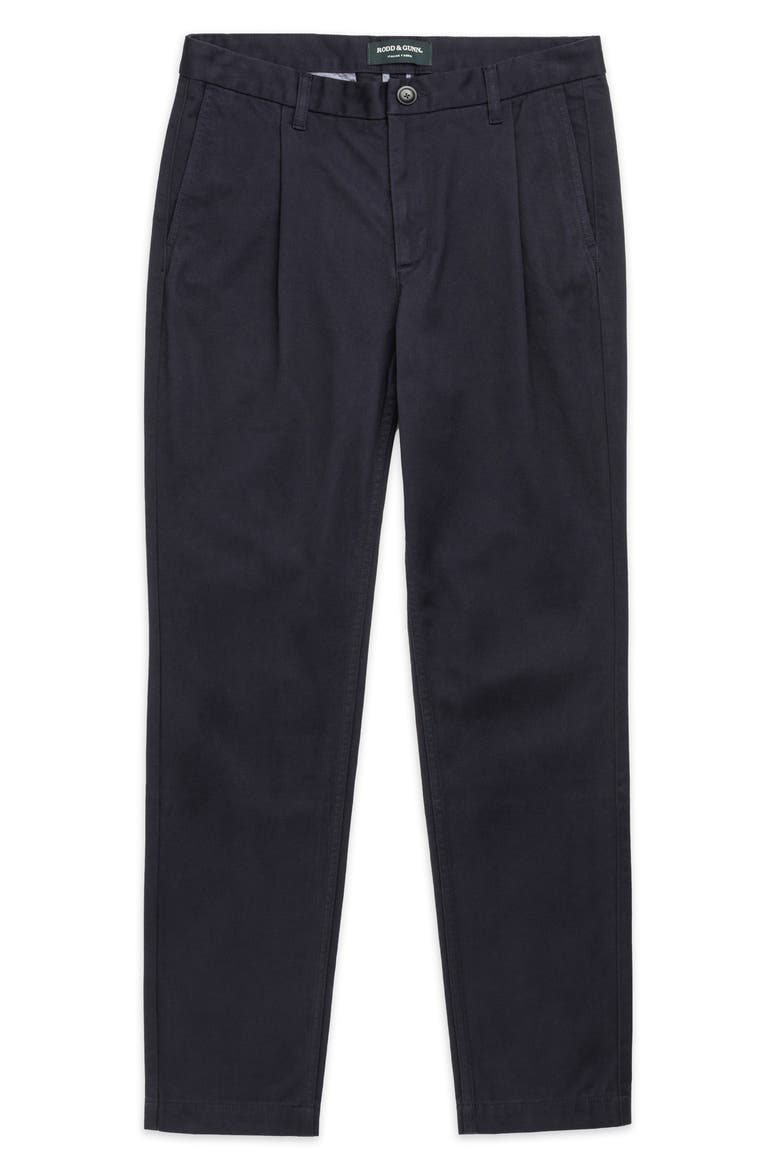 Fielding Pleated Tapered Cotton Twill Chinos, Alternate, color, NAVY