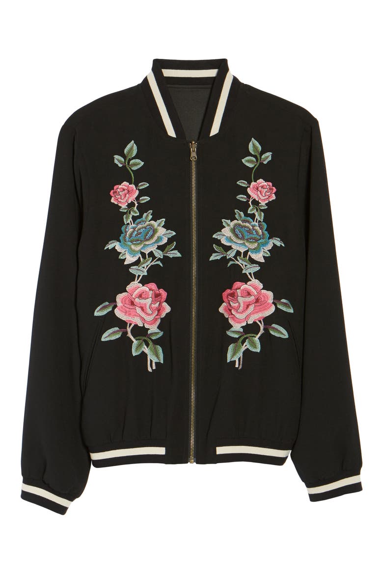 Reversible Bomber Jacket, Alternate, color, BLACK AND FLORAL