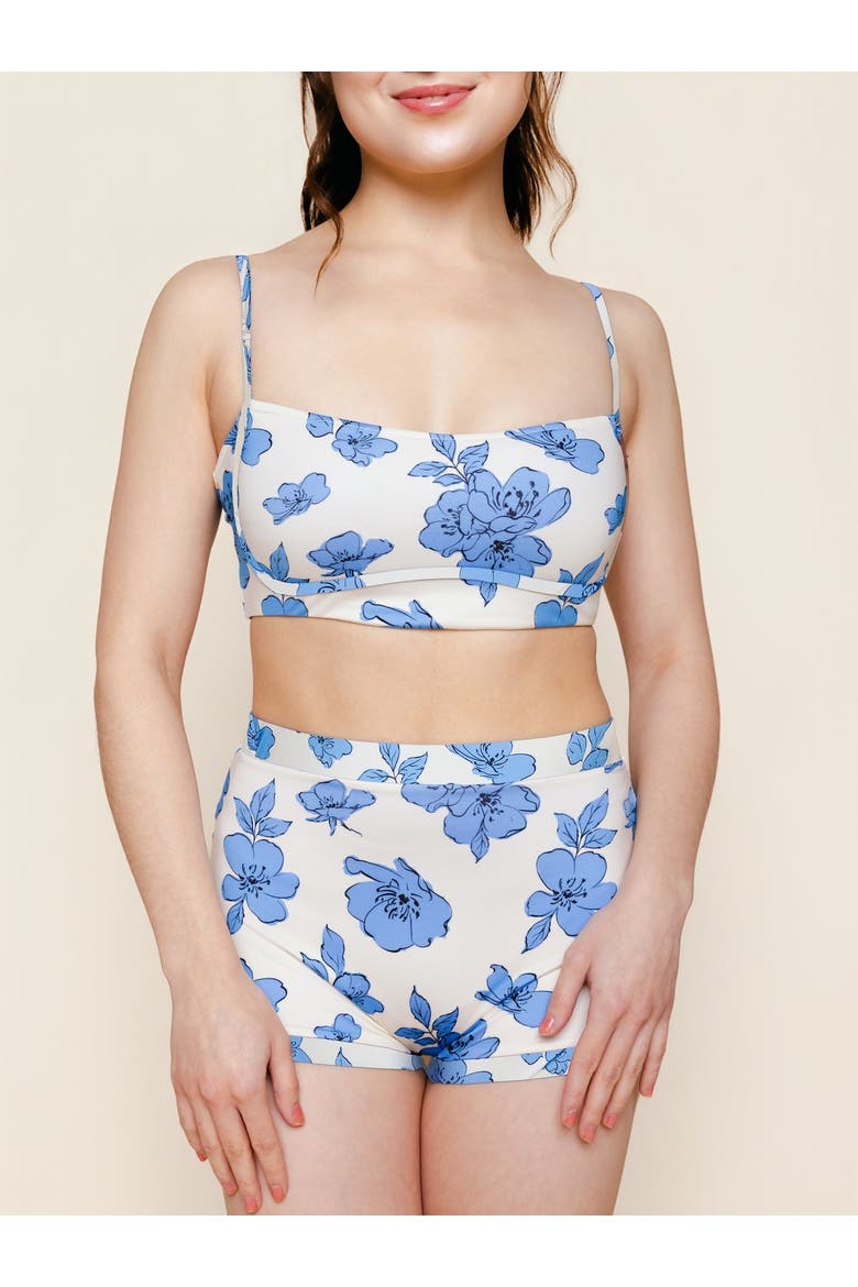 Bandeau With Piping Bikini Top, Alternate, color, Blue Floral