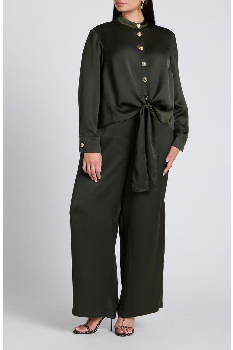 Wide Leg Satin Pants, Alternate, color, FOREST GREEN