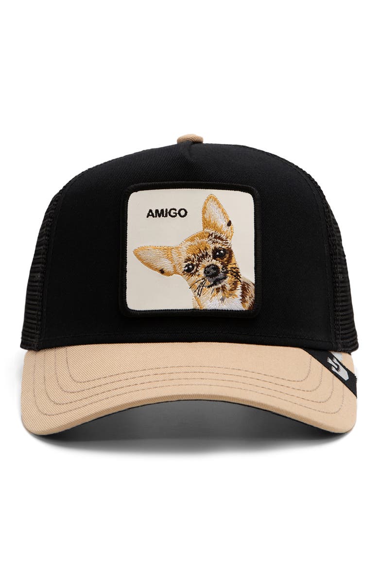 The Amigo Embroidered Patch Trucker Hat, Alternate, color, BLACK