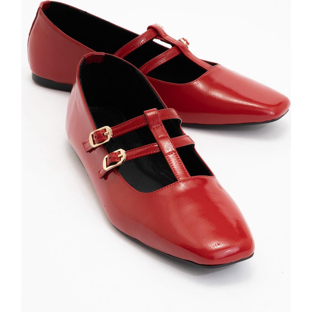 Forever & Always Shoes Starling Leather Mary Jane Flats In Red Patent Leather