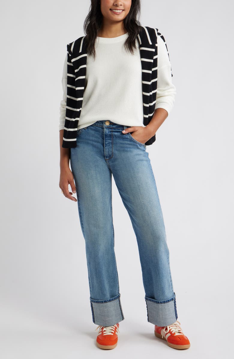 Caslon<sup>®</sup> Long Sleeve Waffle Knit T-Shirt, Alternate, color, Ivory Pristine