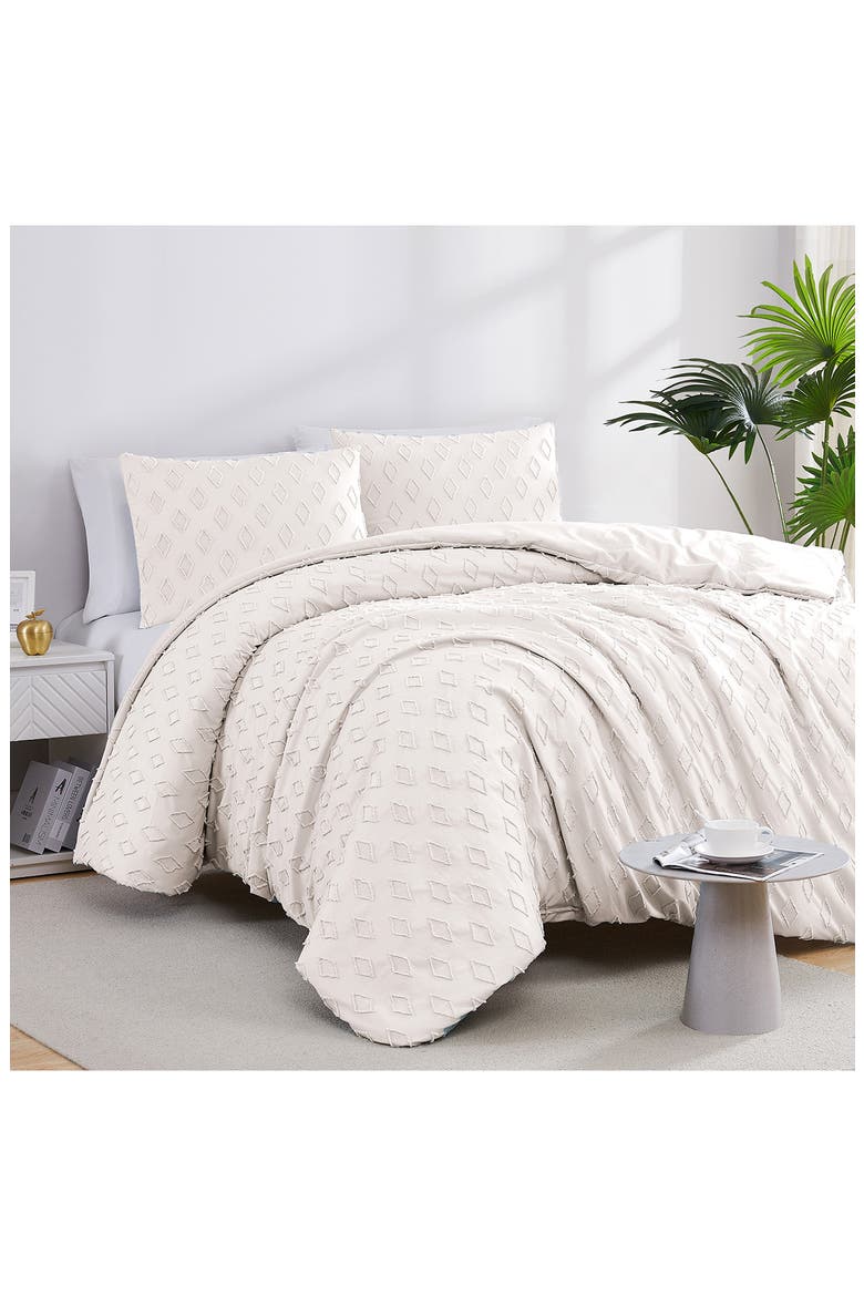 Delta Clipped Jacquard Duvet Cover Set, Main, color, BONE