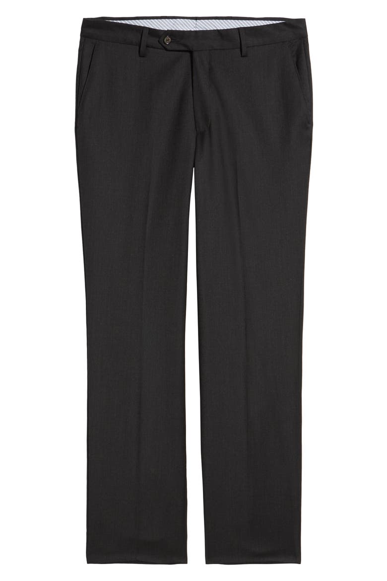 Flat Front Modern Fit Gabardine Stretch Wool Trousers, Alternate, color, CHARCOAL