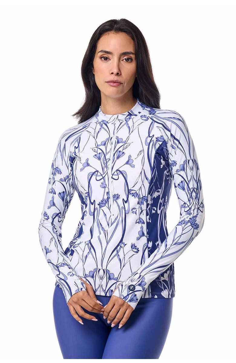 Coolibar Women's Zip Rash Guard - UPF 50+ Sun Protection - Escalante, Main, color, Future Dusk Colorblock