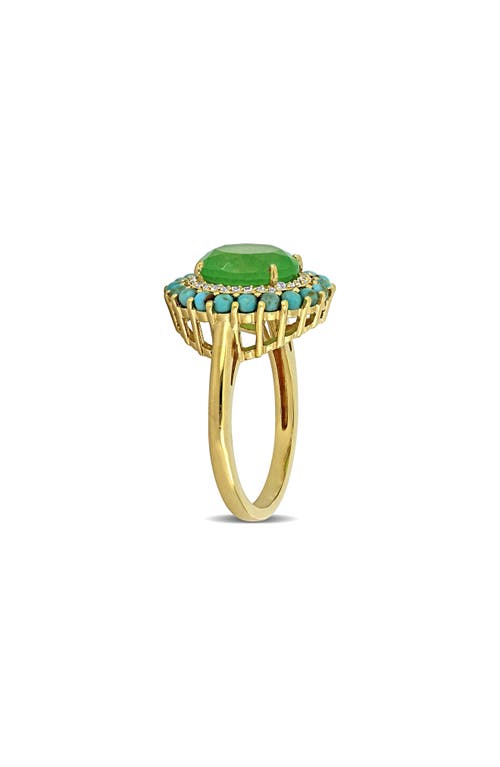 Delmar Dyed Jade & Turquoise Cabochon Halo Ring In Green