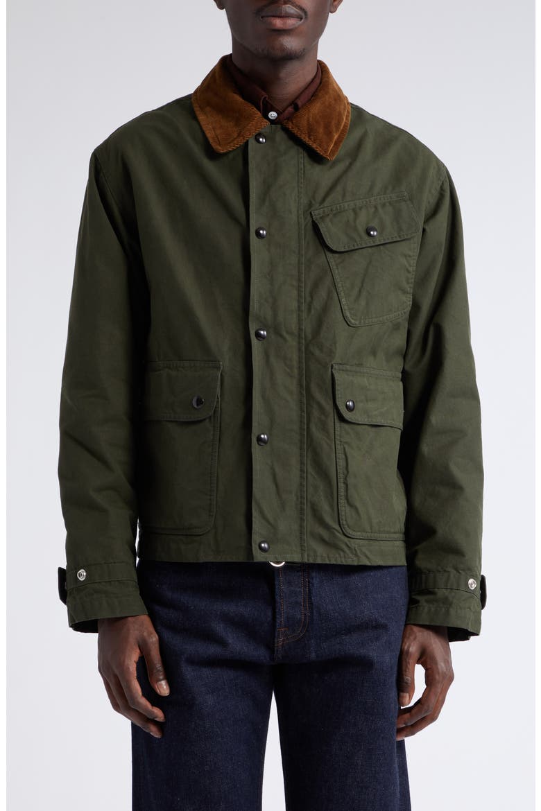 Wader Water Repellent Waxed Cotton Jacket, Main, color, GREEN
