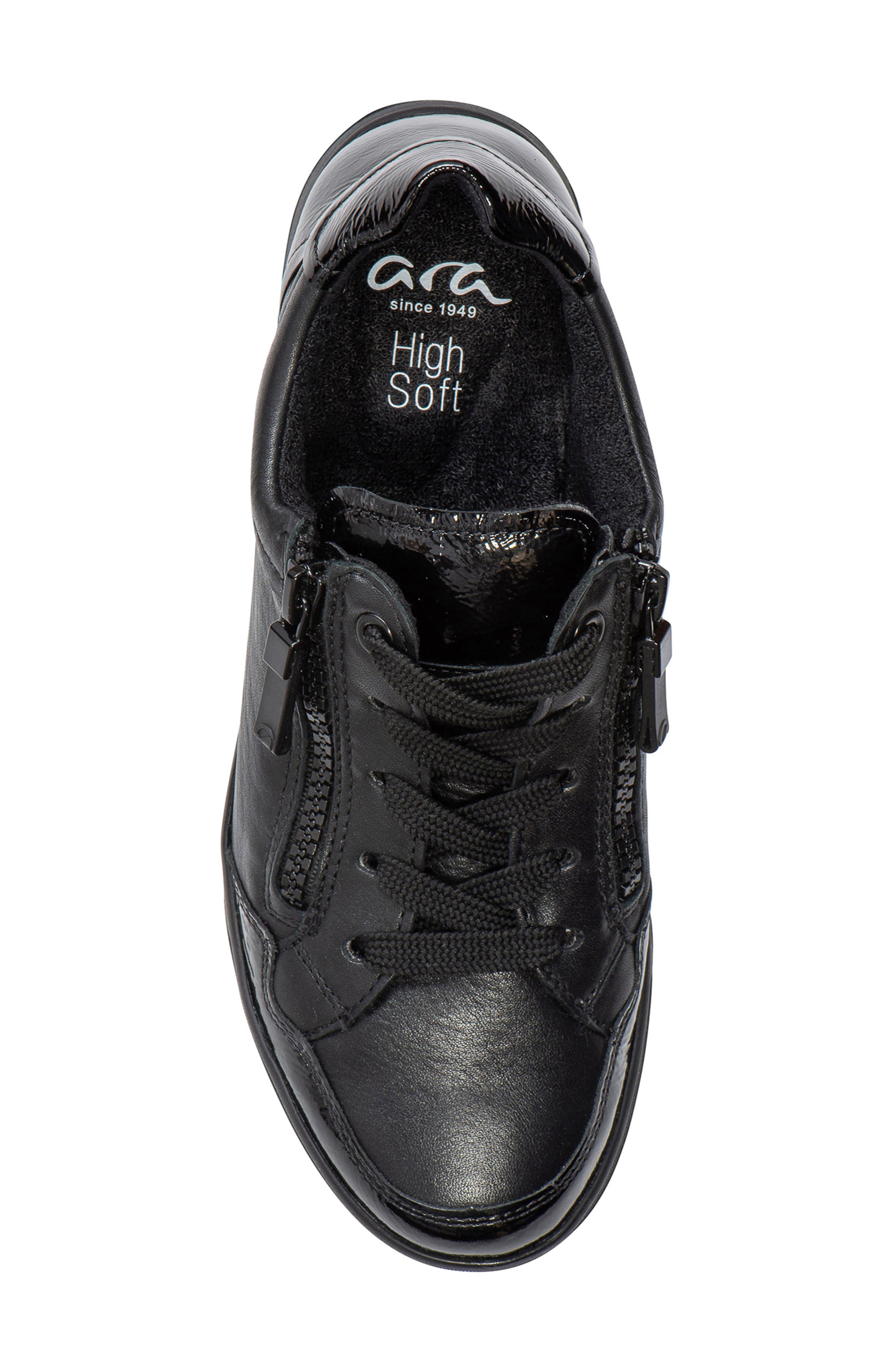 ara Rei Low II Zip Sneaker, Alternate, color, Black Leather