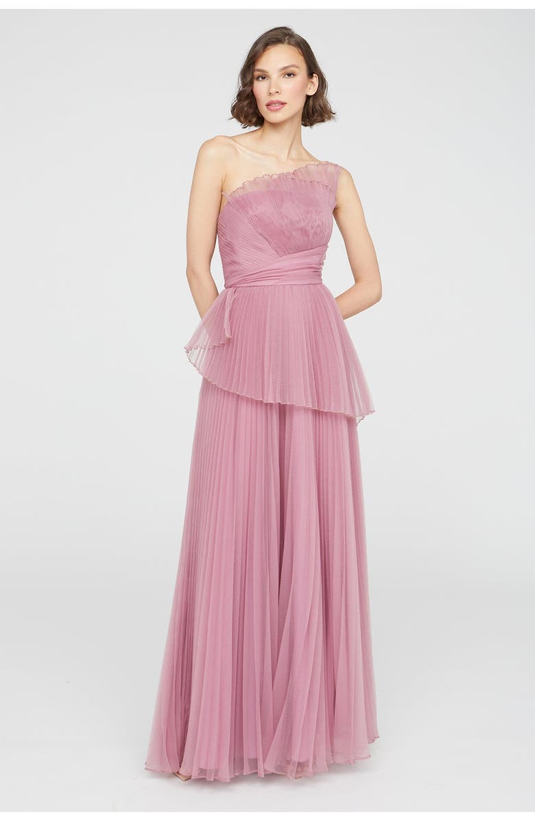 Theia Delphine Pleated Organza Gown, Main, color, Dusk