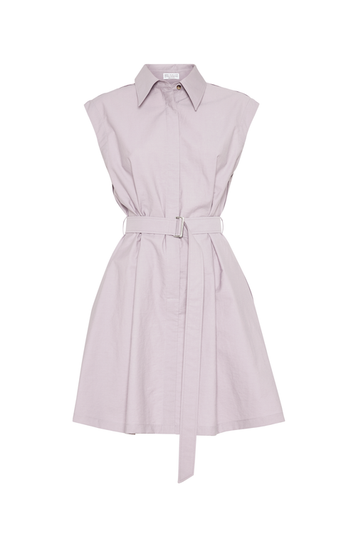 Brunello Cucinelli Mini Chemisier Dress With Monili In Lilac