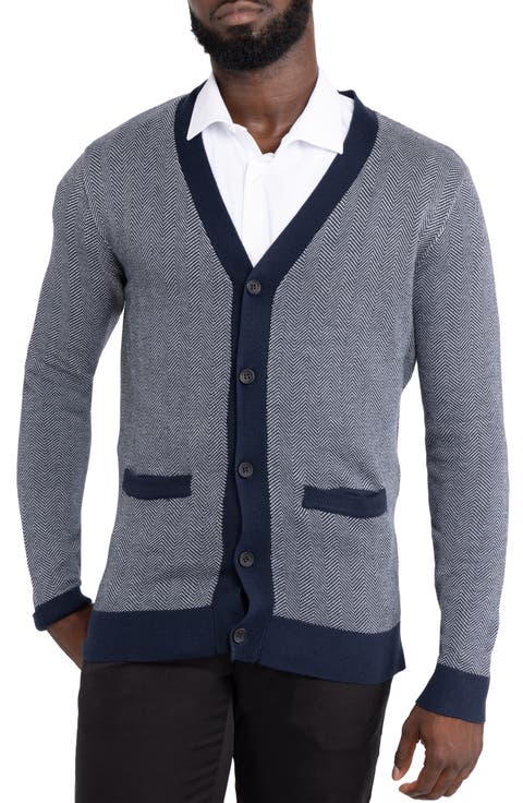 Herringbone V-Neck Button Front Cardigan