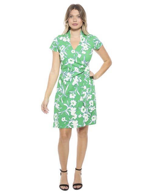 Womens Floral Collar Knee Length Side Tie Wrap Dress