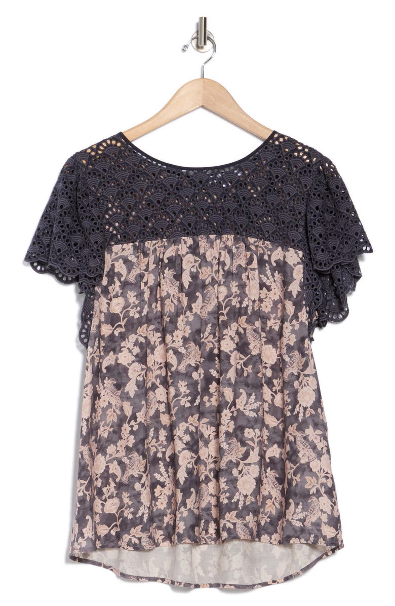 DR2 by Daniel Rainn Embroidered Eyelet Yoke Babydoll Top, Alternate, color, Navy