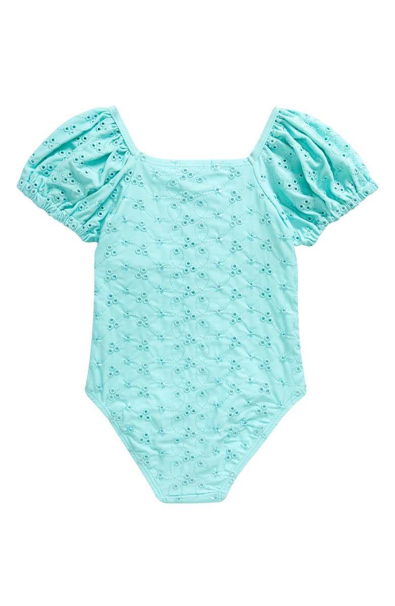 Flapdoodles Kids' Eyelet Puff Sleeve One-Piece Swimsuit, Alternate, color, 