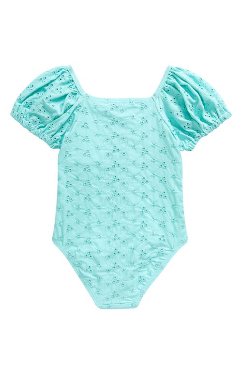 Shop Flapdoodles Kids' Eyelet Puff Sleeve One-piece Swimsuit In Light Turquoise