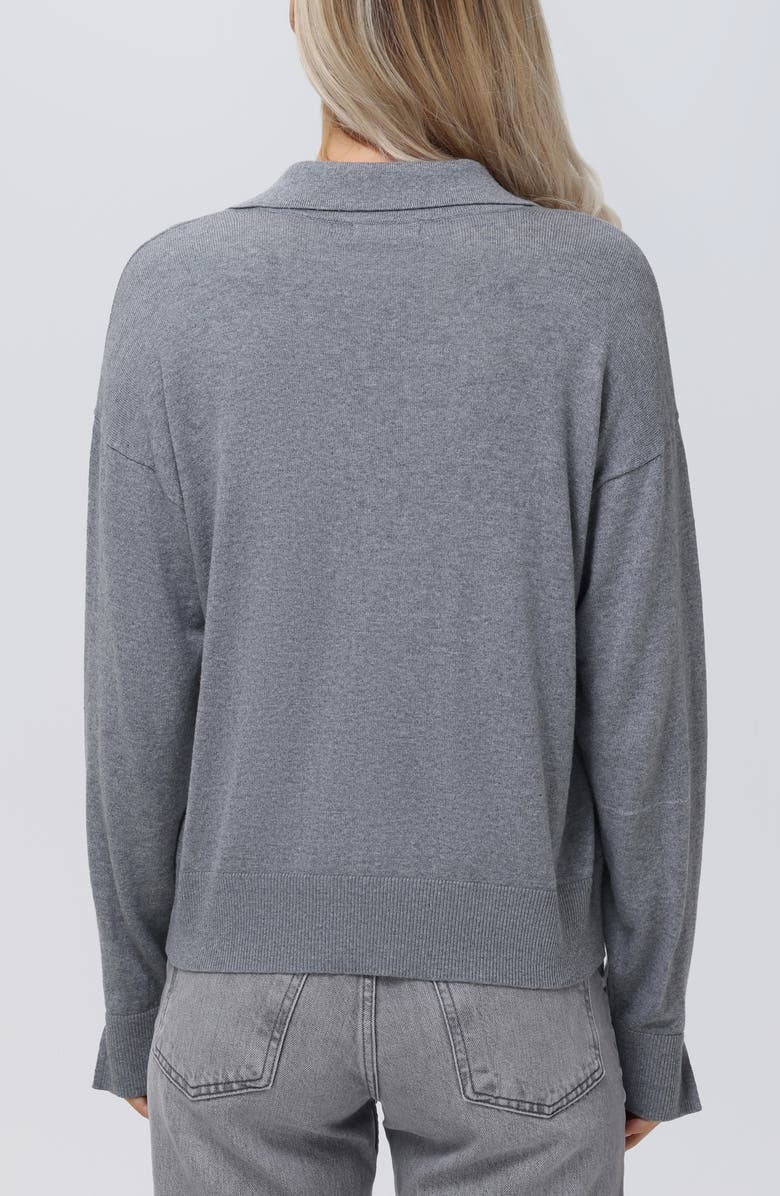 525 Maddi Johnny Collar Cotton Blend Polo Sweater, Alternate, color, Smoke Grey