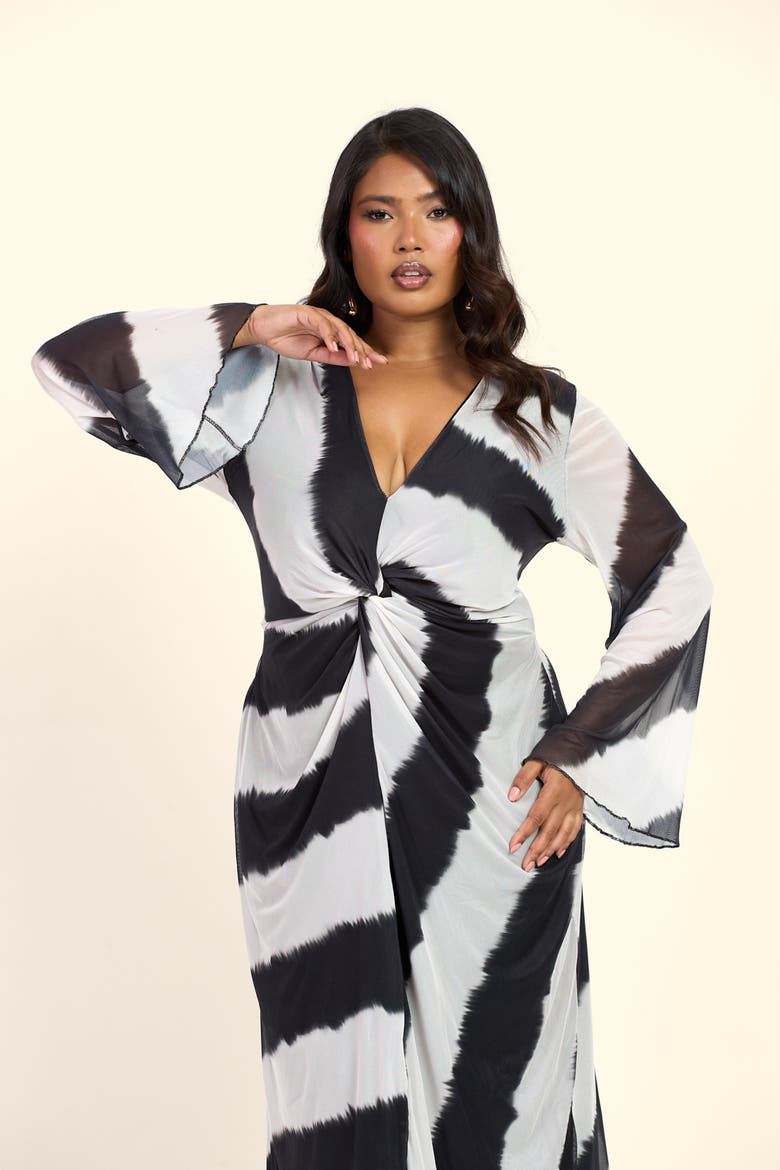 Monochrome Twist Front Midi Dress, Alternate, color, Black