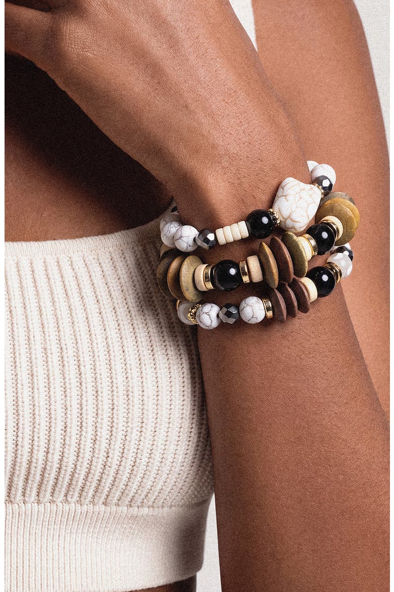 Tropics Set of 3 Beaded Stretch Bracelets, Alternate, color, WHITE