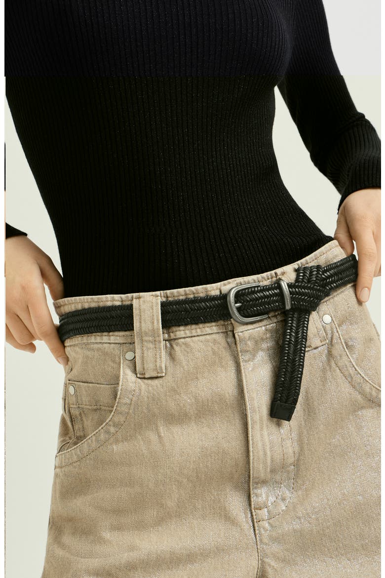 Stretch braided leather belt, Alternate, color, Black