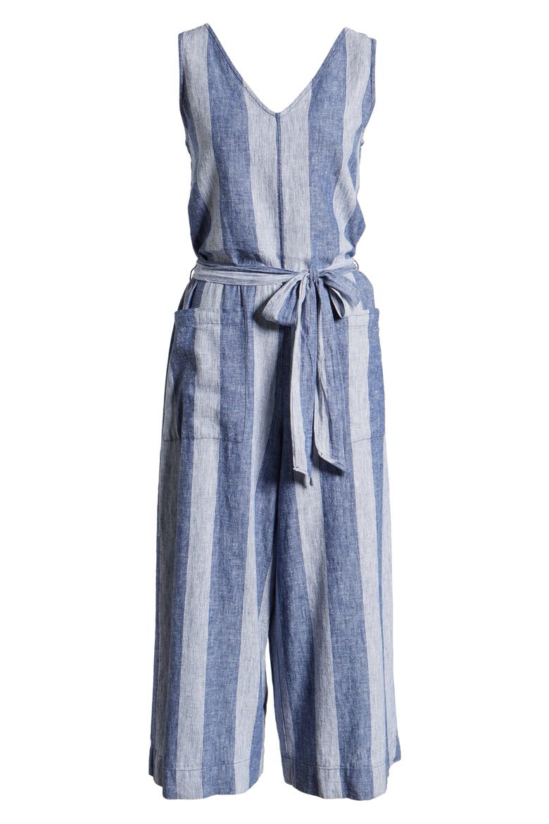 Lennon Tie Waist Linen & Cotton Jumpsuit, Alternate, color, BARRE CLASS