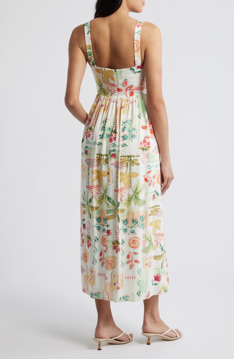 Julia Jordan Tropical Print Midi Dress, Alternate, color, Ivory Multi