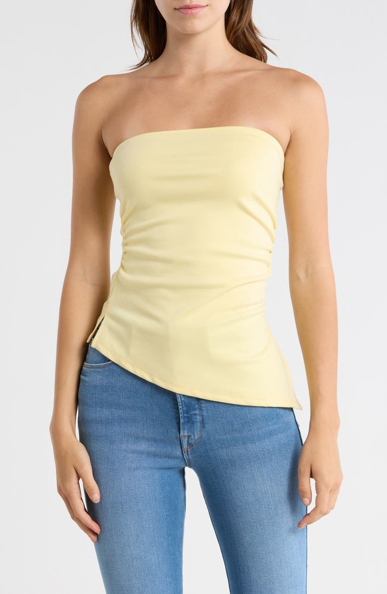 Madden Girl Asymmetric Side Ruched Split Hem Tube Top, Main, color, Pastel Yellow