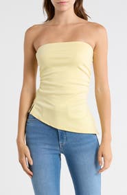 Madden Girl Asymmetric Side Ruched Split Hem Tube Top