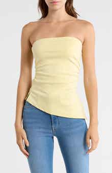 Madden Girl Asymmetric Side Ruched Split Hem Tube Top