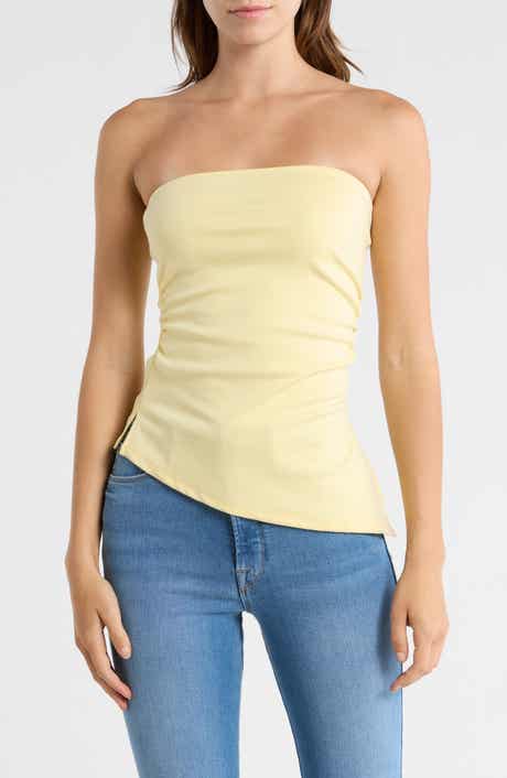 Madden Girl Asymmetric Side Ruched Split Hem Tube Top