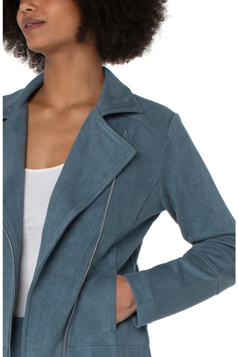 Faux Suede Moto Jacket, Alternate, color, SLATE BLUE