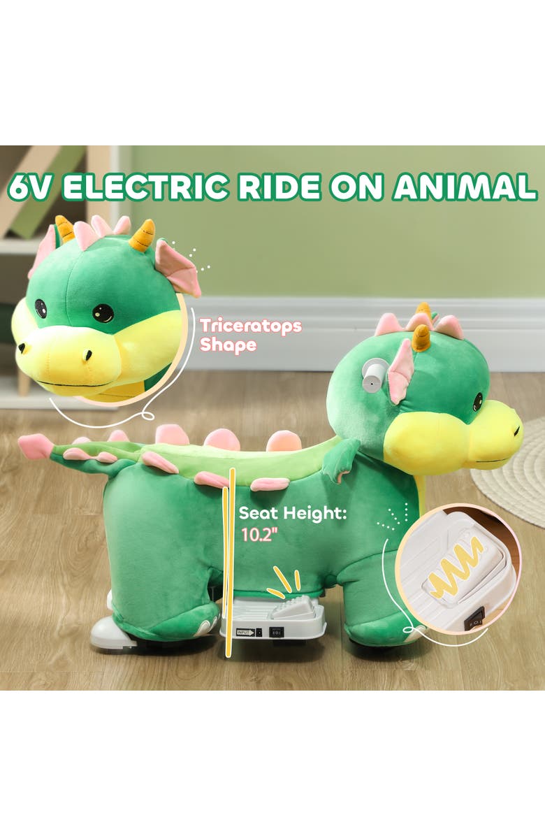 Qaba 6V Kids Ride on Horse with Music, Forward, PU Wheels, Alternate, color, Green