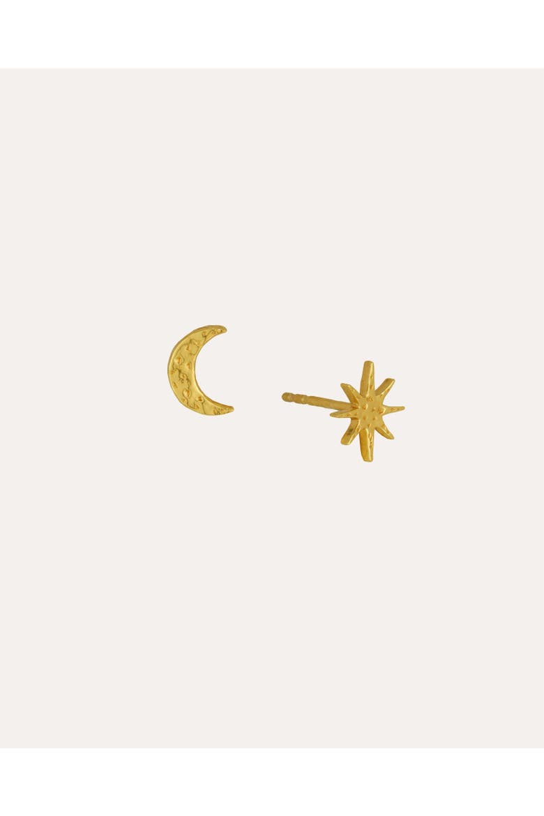Moon and Star Studs, Main, color, Gold
