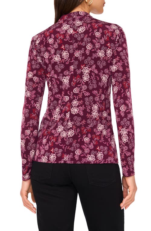 Vince Camuto Floral Wrap Front Long Sleeve Knit Top In Purple