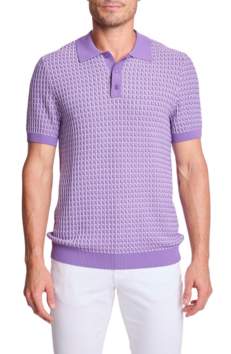 PAISLEY & GRAY Trim Fit Geometric Knit Polo, Main, color, Deep Lilac & White