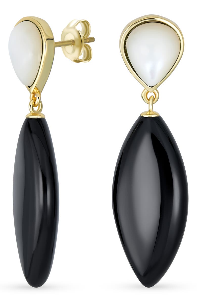 BLING JEWELRY Geometric Green Onyx Teardrop Earrings, Main, color,