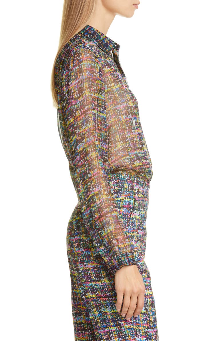 Etro Tweed Print Silk Tunic Blouse, Alternate, color,